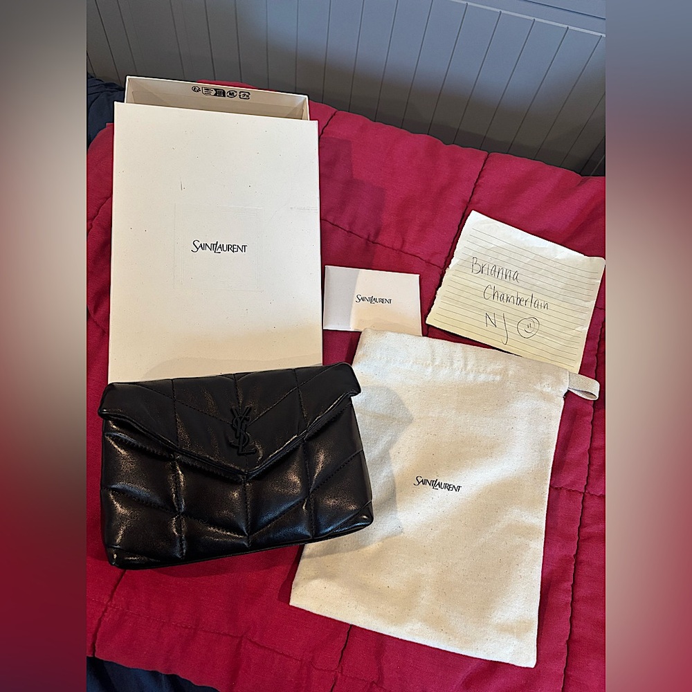BNIB YSL 🖤 Lambskin Monogram Loulou Puffer Pouch Clutch Black w/ Black HDW